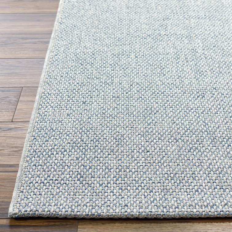 Light Blue Rectangular Synthetic Flat Woven Indoor/Outdoor Rug