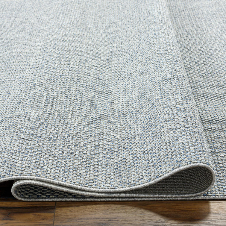 Light Blue Rectangular Synthetic Flat Woven Indoor/Outdoor Rug