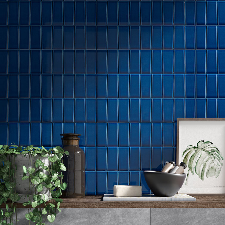 Nautical Blue Glazed Ceramic Subway Wall Tile 4.43'' x 17.62''