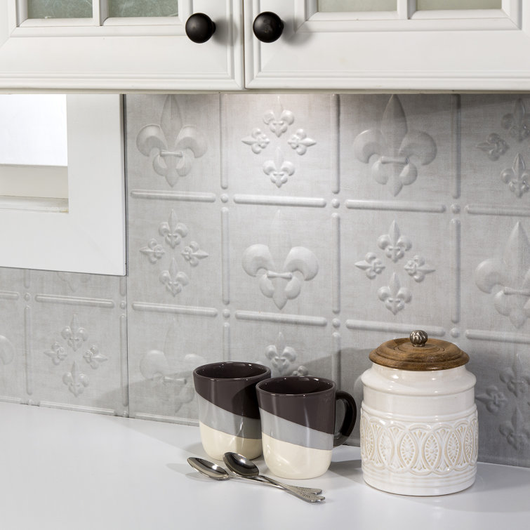 Cashmere Vinyl Fleur de Lis Decorative Backsplash Panel