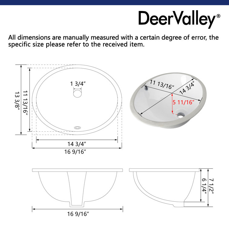 16.54" White Ceramic Oval Undermount Bathroom Sink