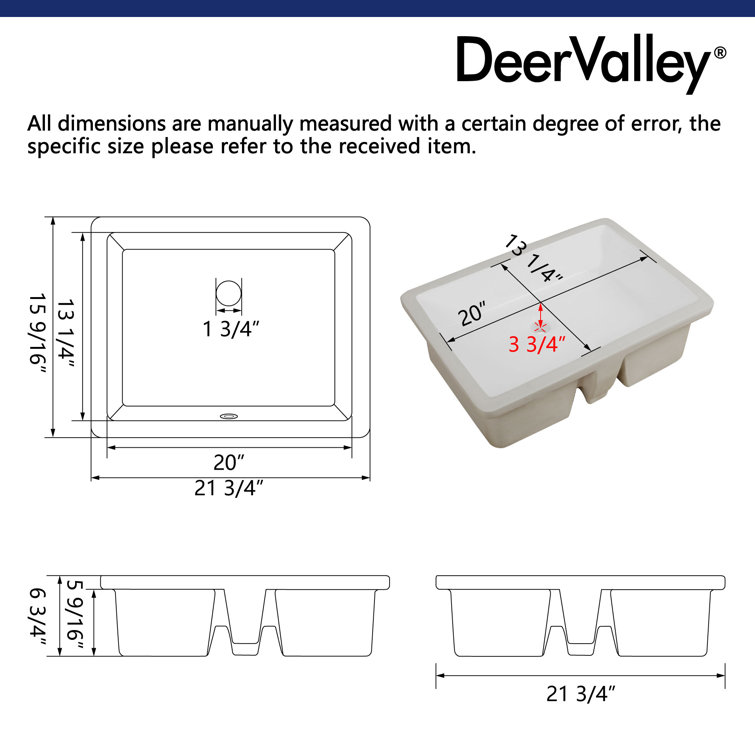 DeerValley 22" White Ceramic Rectangular Undermount Bathroom Sink