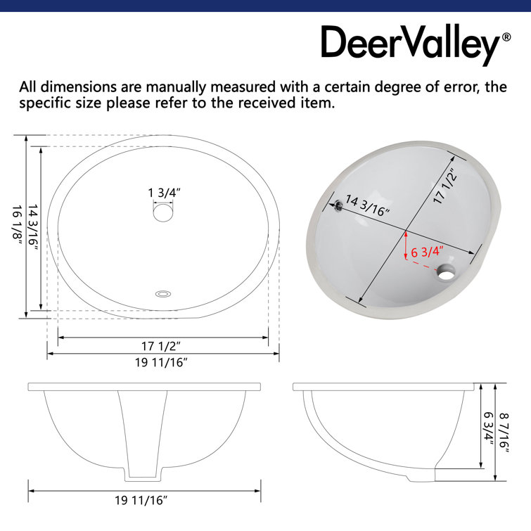 DeerValley Oval White Ceramic Undermount Bathroom Sink with Overflow