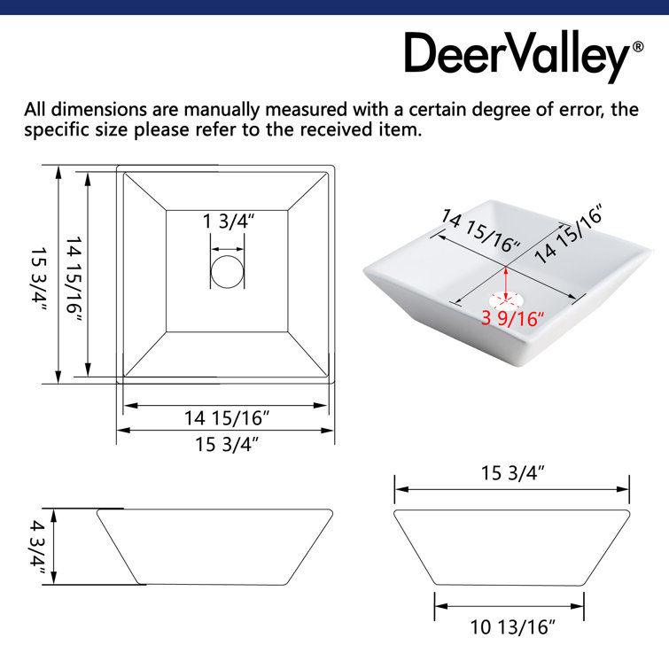 Ace 16'' Square White Ceramic Vessel Sink