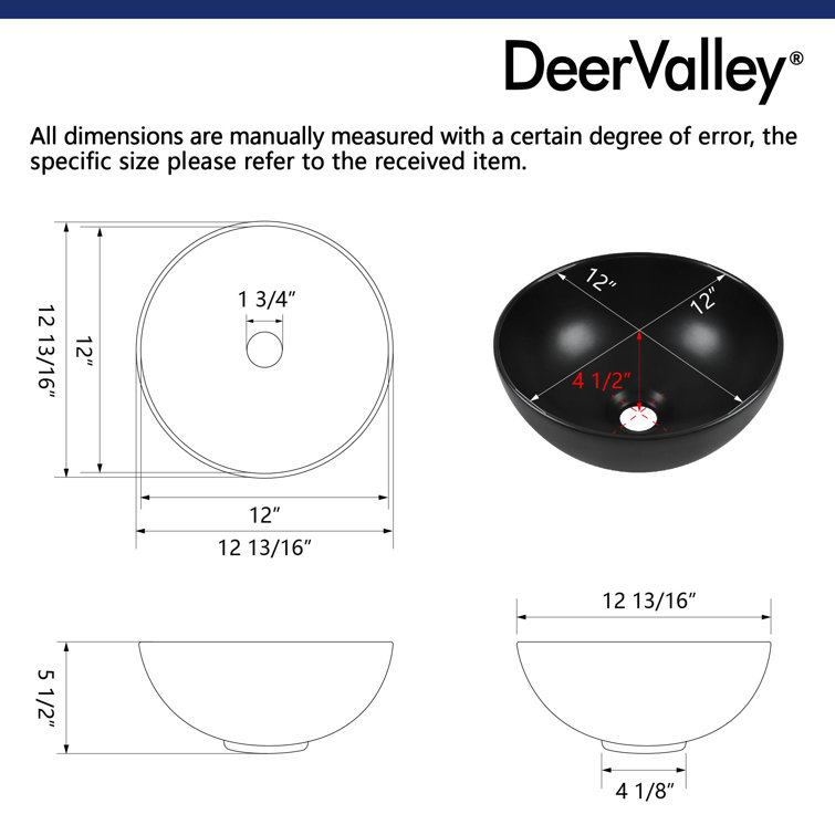 Matte Black Round Ceramic Above-Counter Vessel Sink