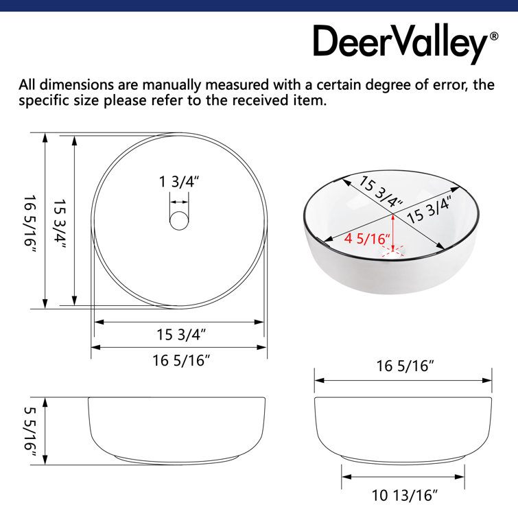 Symmetry 16'' White Ceramic Circular Vessel Bathroom Sink