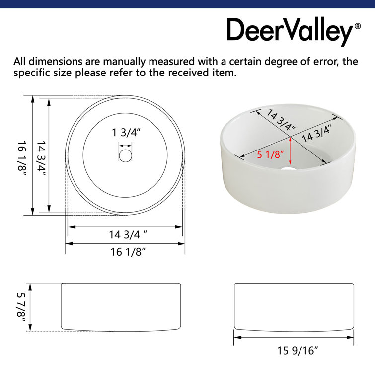 Symmetry 16" Round White Ceramic Above-Counter Vessel Sink