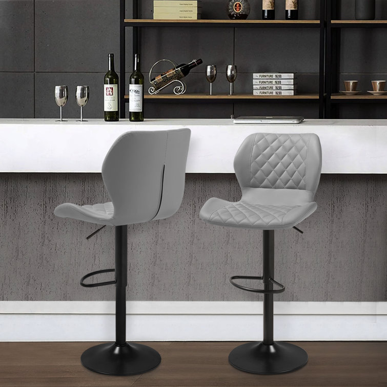 Gray Adjustable Swivel Faux Leather Bar Stools with Iron Base