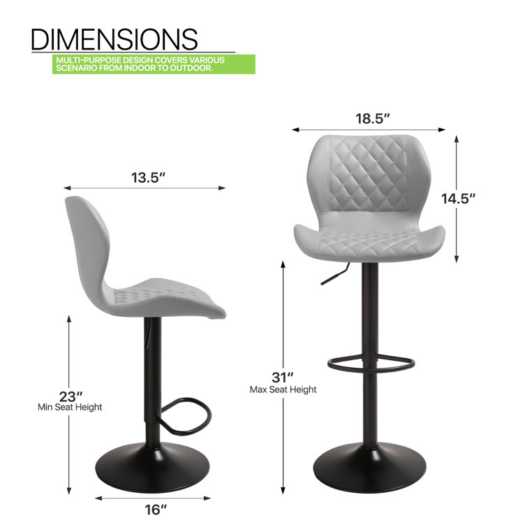 Gray Adjustable Swivel Faux Leather Bar Stools with Iron Base