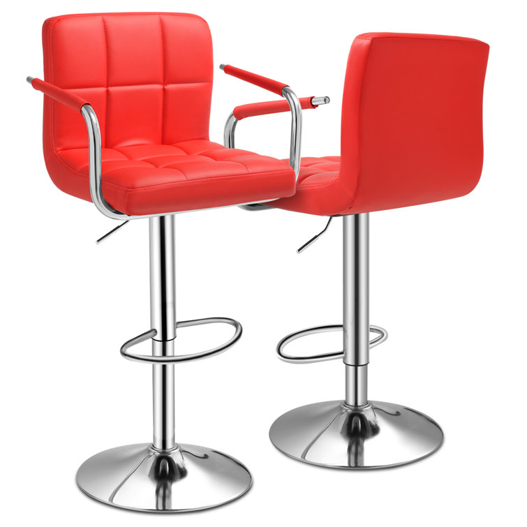 Red Adjustable Swivel Metal Counter Stool with Upholstered Seat