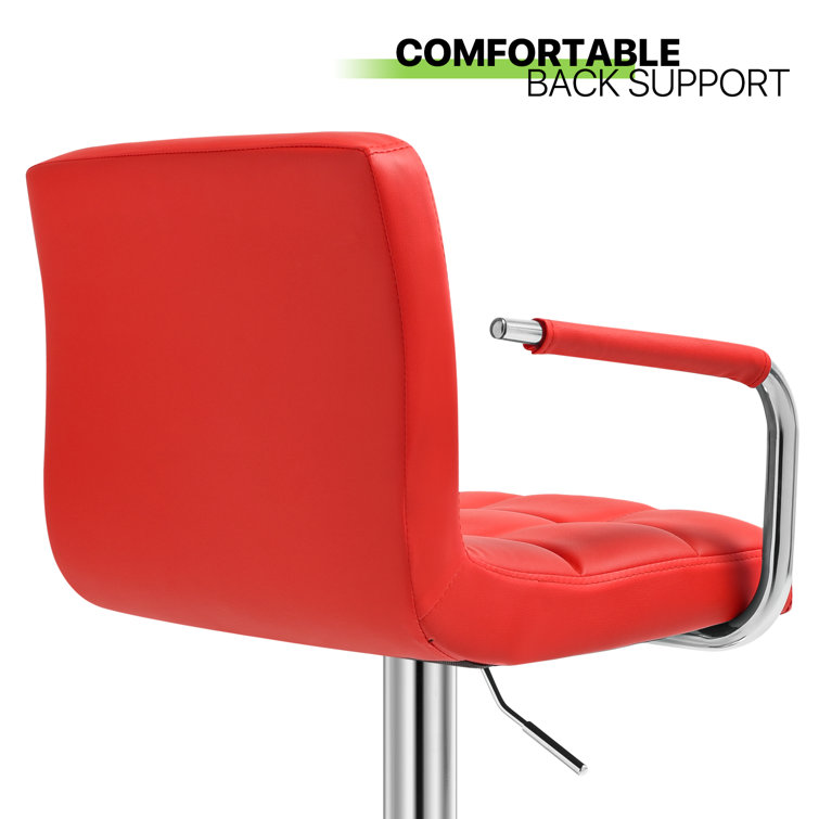 Red Adjustable Swivel Metal Counter Stool with Upholstered Seat