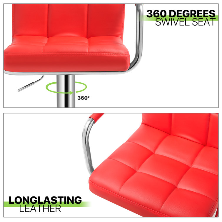 Red Adjustable Swivel Metal Counter Stool with Upholstered Seat