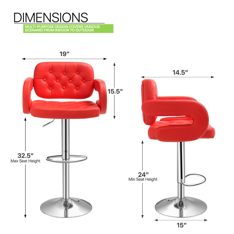 Red Faux Leather Adjustable Swivel Bar Stools with Arms