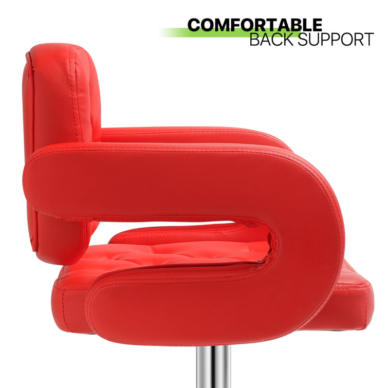Red Faux Leather Adjustable Swivel Bar Stools with Arms