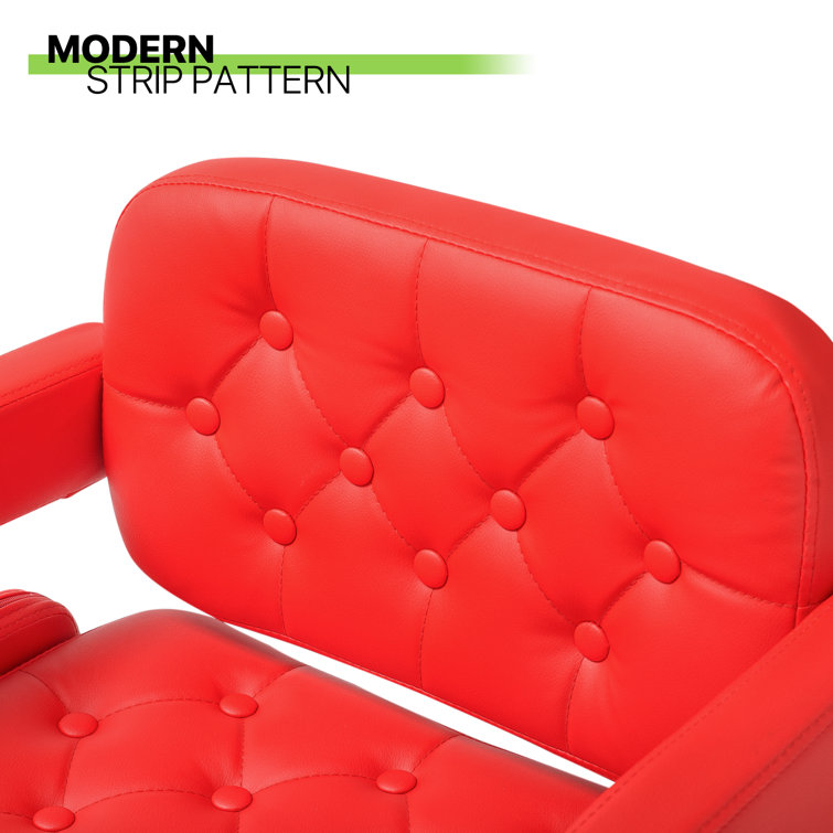 Red Faux Leather Adjustable Swivel Bar Stools with Arms