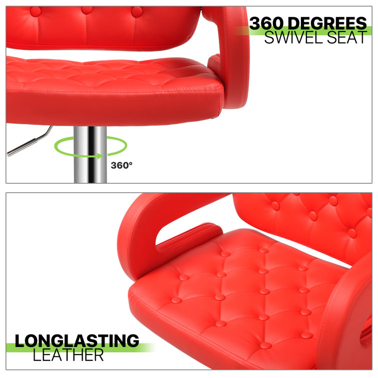 Red Faux Leather Adjustable Swivel Bar Stools with Arms
