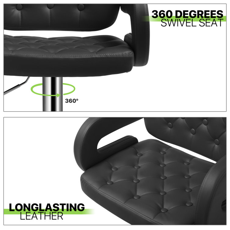 Black Faux Leather Adjustable Swivel Bar Stools with Pedestal Base, Set of 2