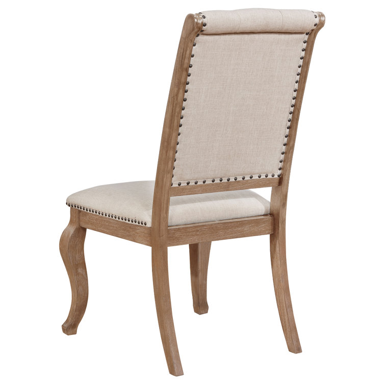 Cream Upholstered Tufted Side Chair with Light Brown Wood Frame