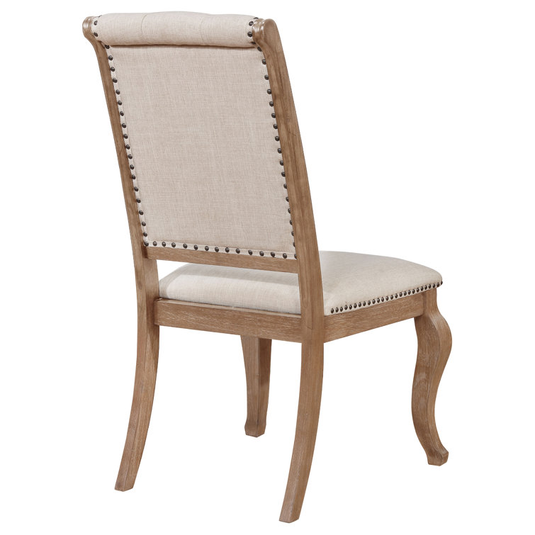 Cream Upholstered Tufted Side Chair with Light Brown Wood Frame