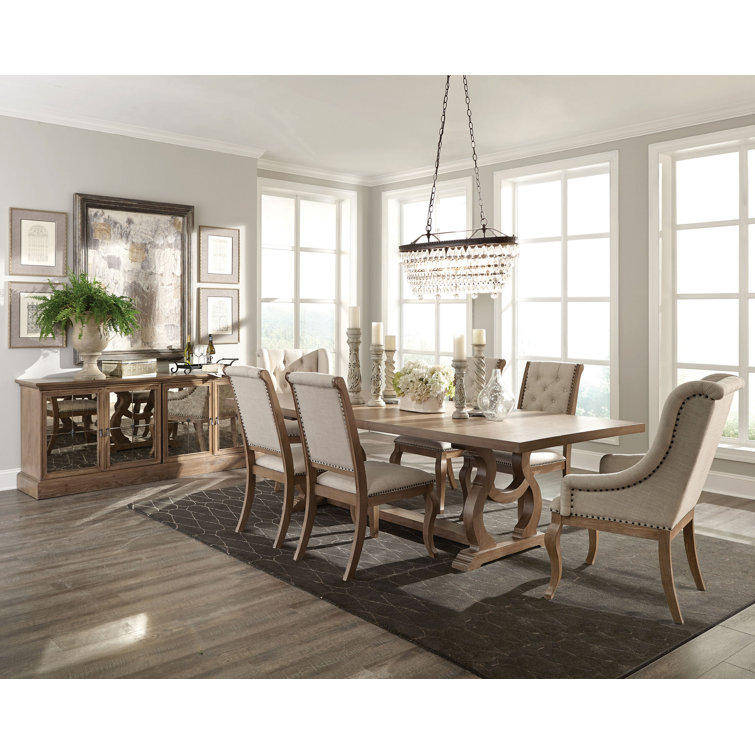 Cream Upholstered Tufted Side Chair with Light Brown Wood Frame