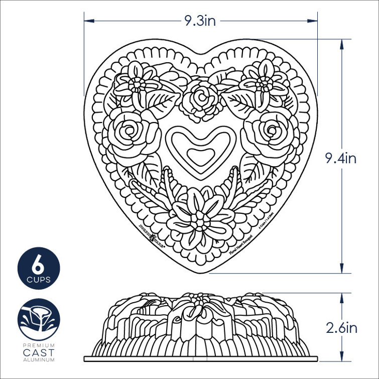 Floral Heart Shaped Aluminum Non-Stick Bundt Pan