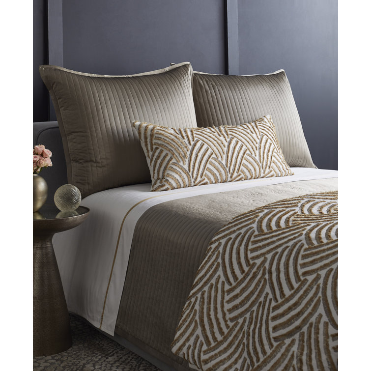 Trevi Gold and Silver Embroidered Linen Throw Pillow 24" x 24"