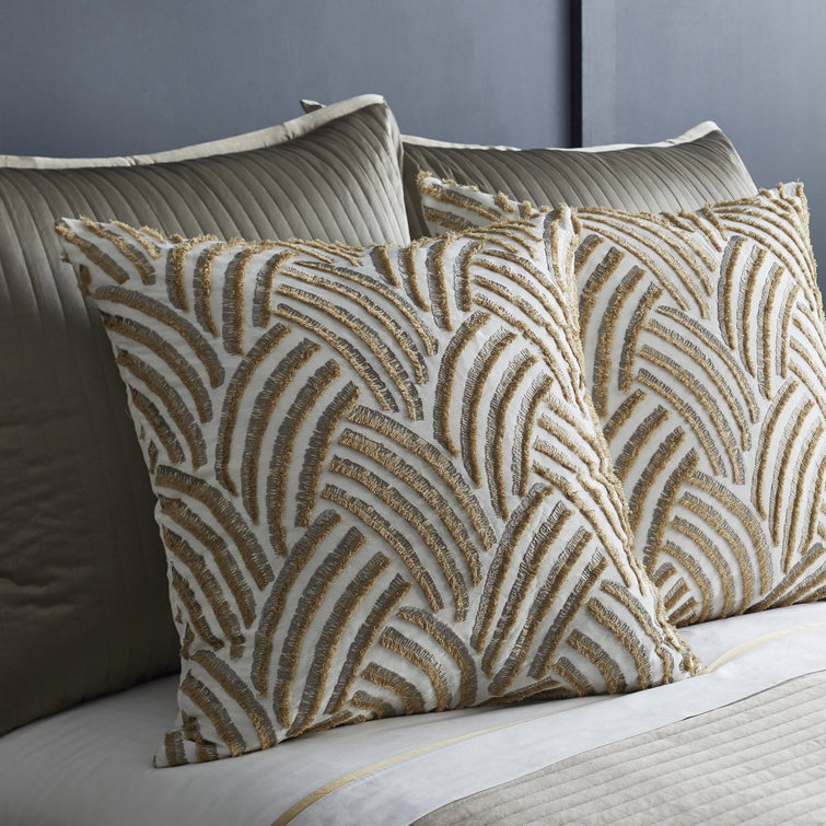 Trevi Gold and Silver Embroidered Linen Throw Pillow 24" x 24"