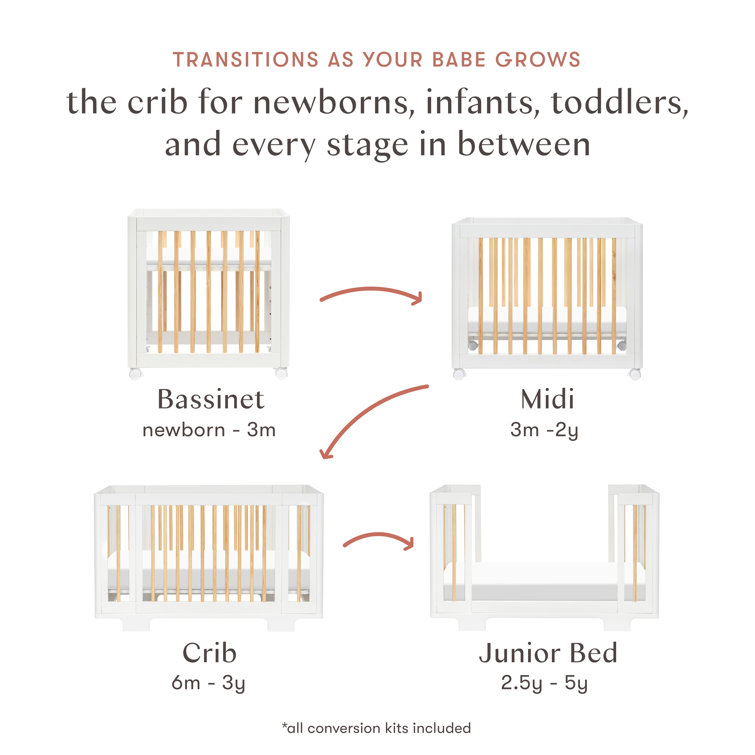 Yuzu White and Natural 8-in-1 Convertible Crib with All-Stages Conversion Kits