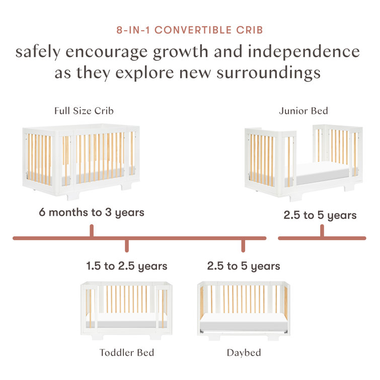 Yuzu White and Natural 8-in-1 Convertible Crib with All-Stages Conversion Kits