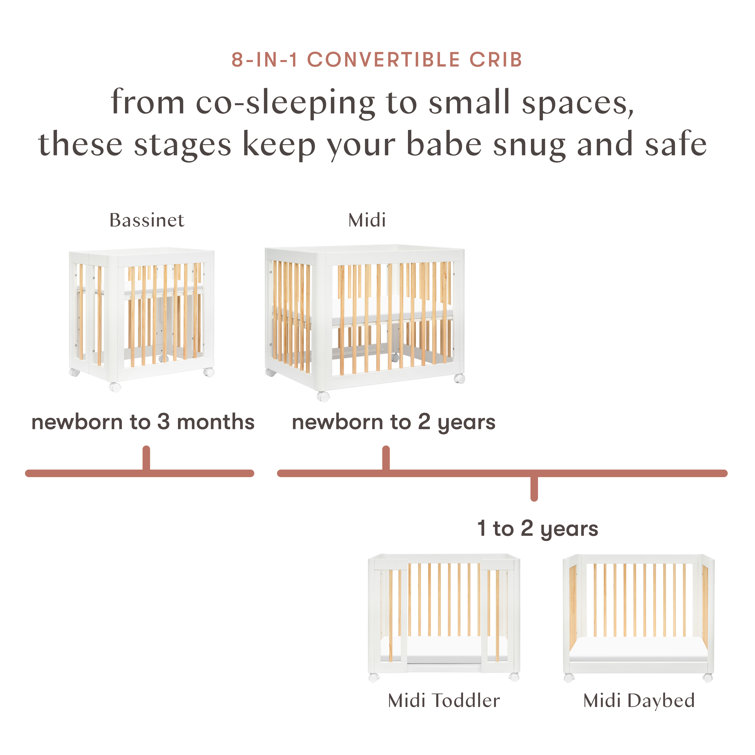 Yuzu White and Natural 8-in-1 Convertible Crib with All-Stages Conversion Kits