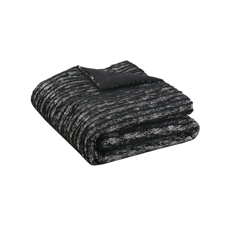 King Black and Silver Reversible Faux Fur Comforter Set