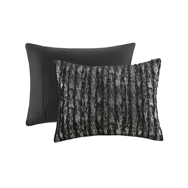 King Black and Silver Reversible Faux Fur Comforter Set