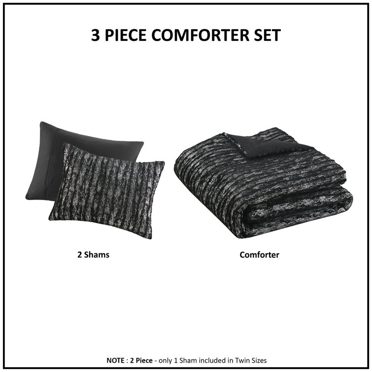 King Black and Silver Reversible Faux Fur Comforter Set