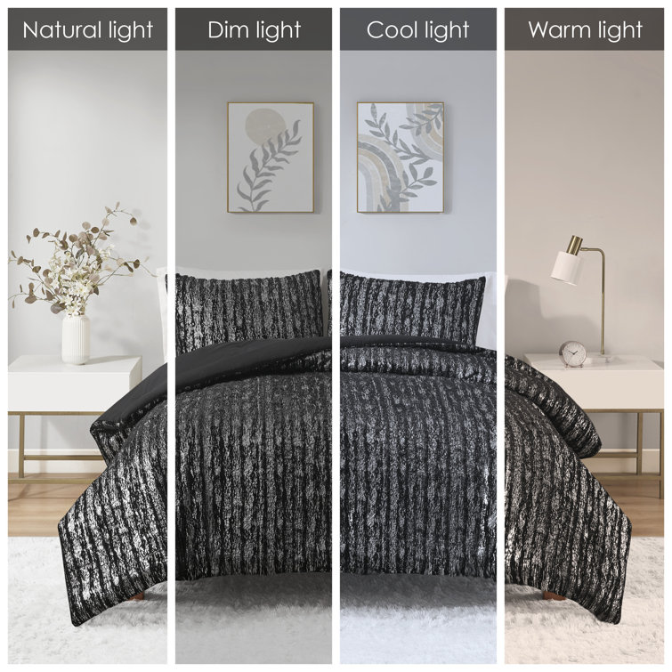 King Black and Silver Reversible Faux Fur Comforter Set