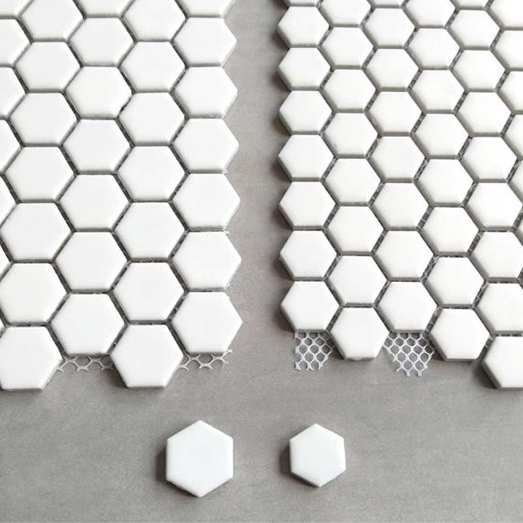 White Hexagon Porcelain Mosaic Tile with Matte Finish