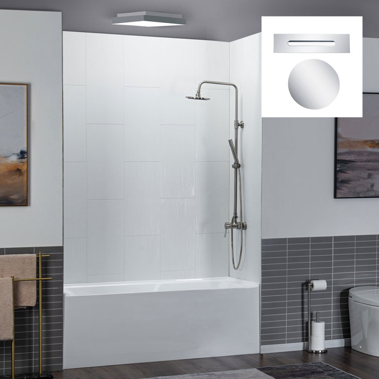 Vine 60'' x 30'' White Acrylic Alcove Soaking Bathtub