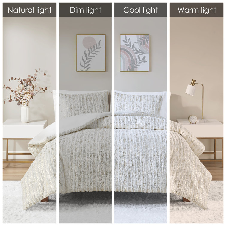 510 Design Metallic Print Faux Fur Comforter Set