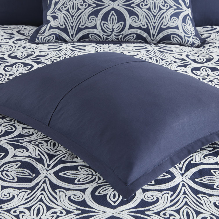 Navy Microfiber Full 7-Piece Comforter Set with Graphic Detail