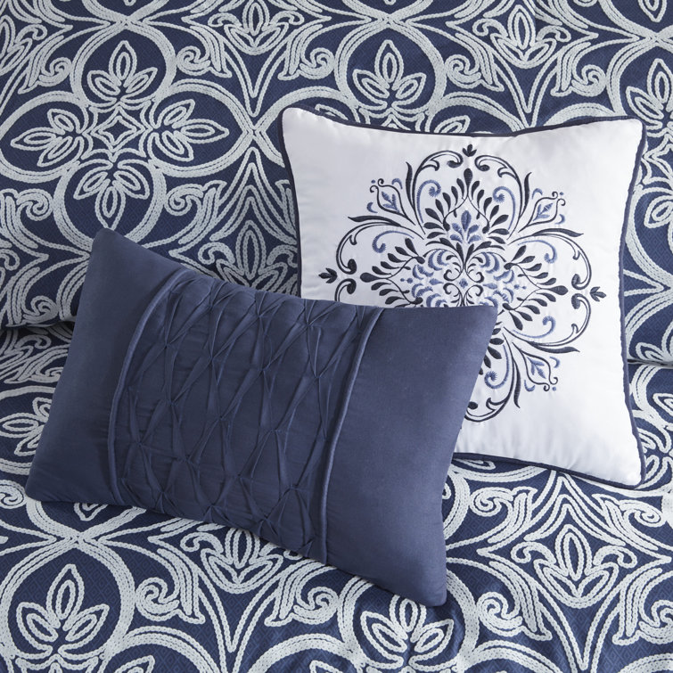 Navy Microfiber Full 7-Piece Comforter Set with Graphic Detail