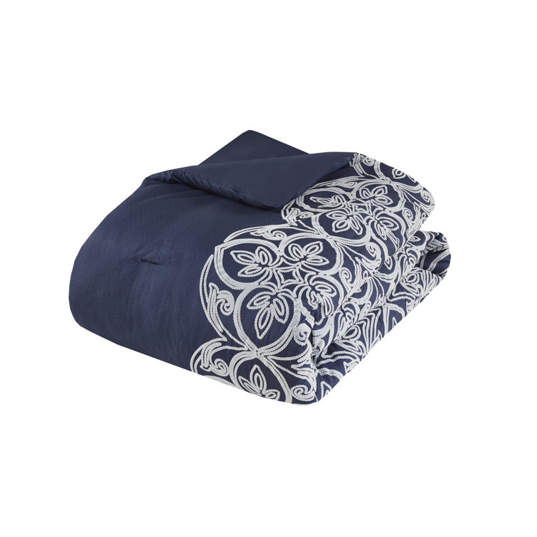 Navy Microfiber Full 7-Piece Comforter Set with Graphic Detail