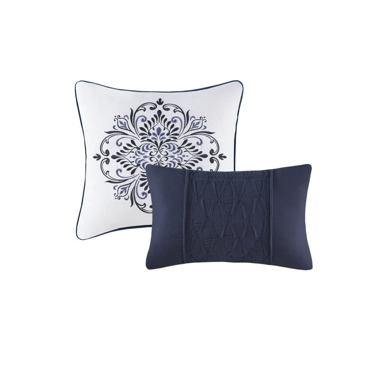 Navy Microfiber Full 7-Piece Comforter Set with Graphic Detail