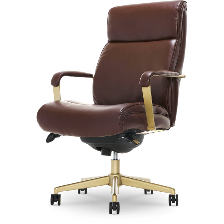 Brown Bonded Leather Ergonomic Executive Office Chair with Lumbar Support