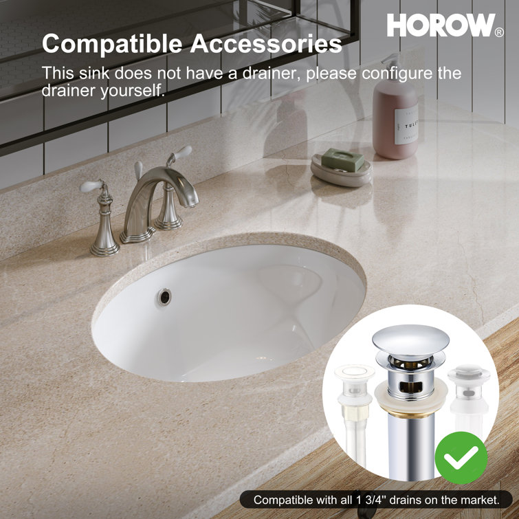 White Ceramic Oval Undermount Bathroom Sink with Overflow