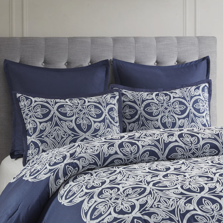 Navy Microfiber Full 7-Piece Comforter Set with Graphic Detail