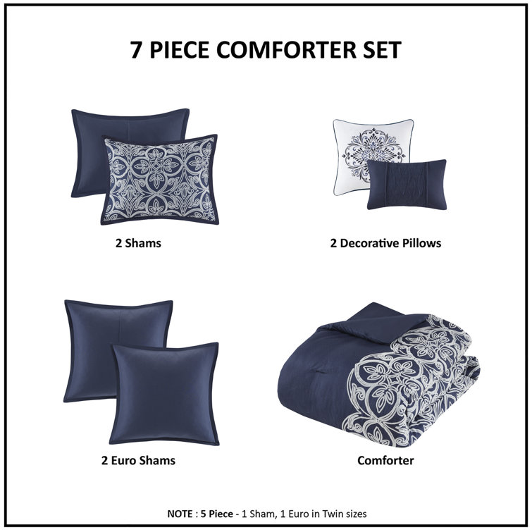 Navy Microfiber Full 7-Piece Comforter Set with Graphic Detail