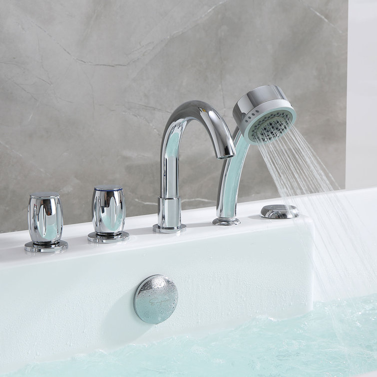 59" White Freestanding Acrylic Whirlpool Bathtub with Faucet