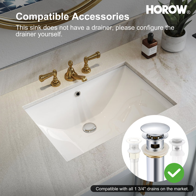 24 Inch White Ceramic Undermount Bathroom Sink with Overflow