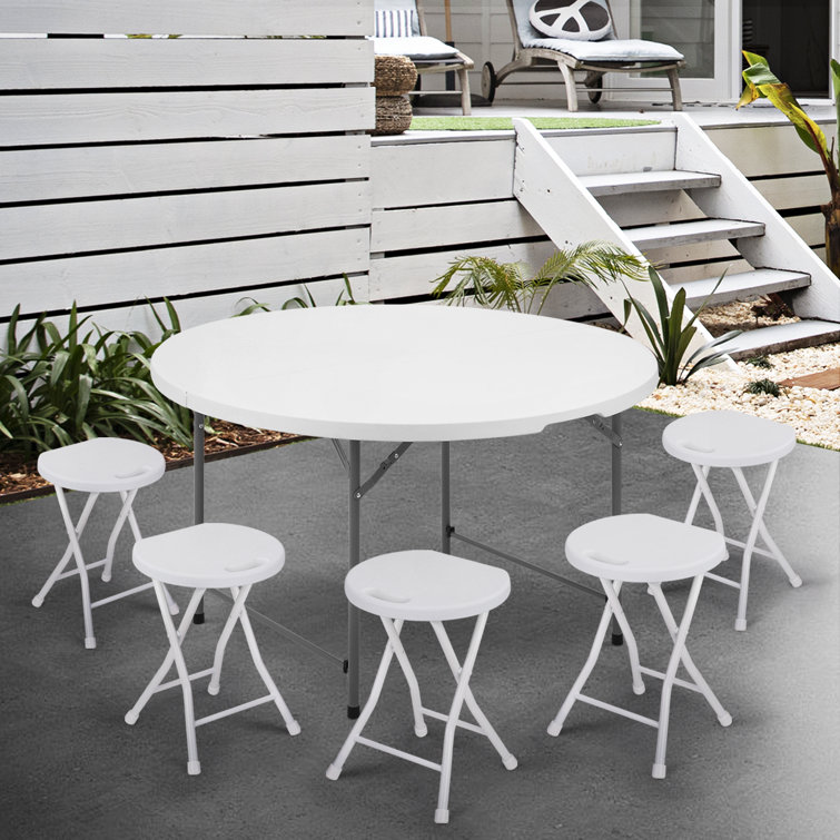 White Round Foldable Plastic Table with Steel Frame
