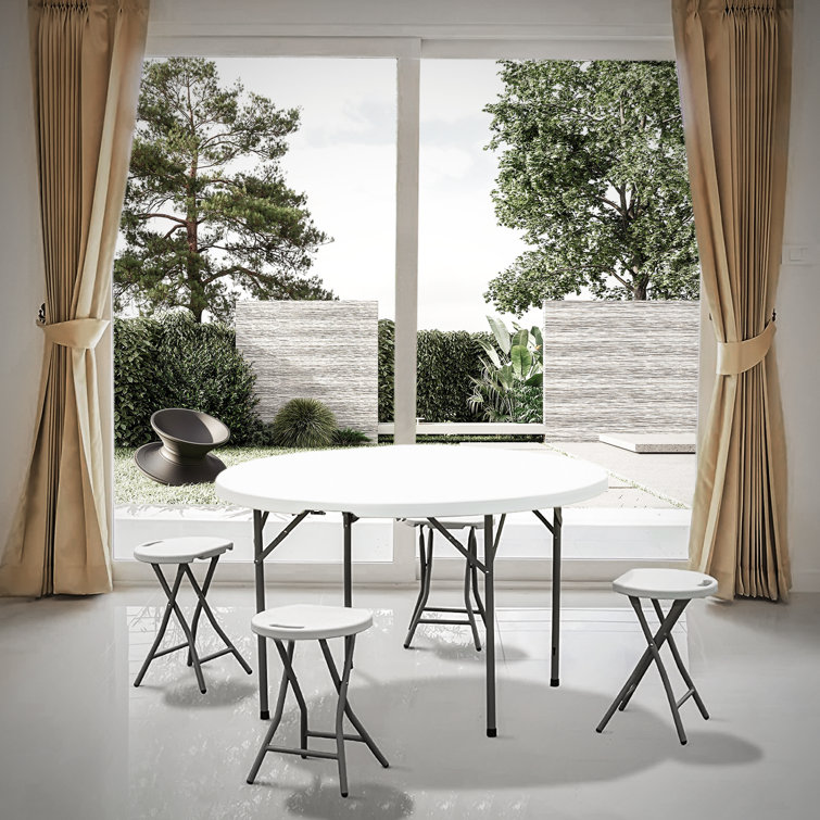 White Round Foldable Plastic Table with Steel Frame