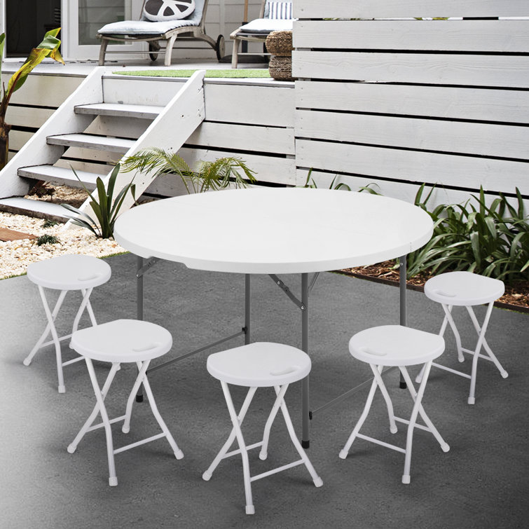 White Round Foldable Plastic Table with Steel Frame